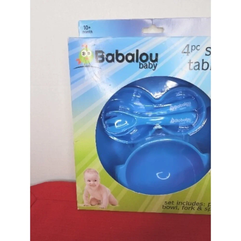 Babalou Baby 4 Piece‎ BPA Free Silicone Tableware Set Full Suction Boy Blue
